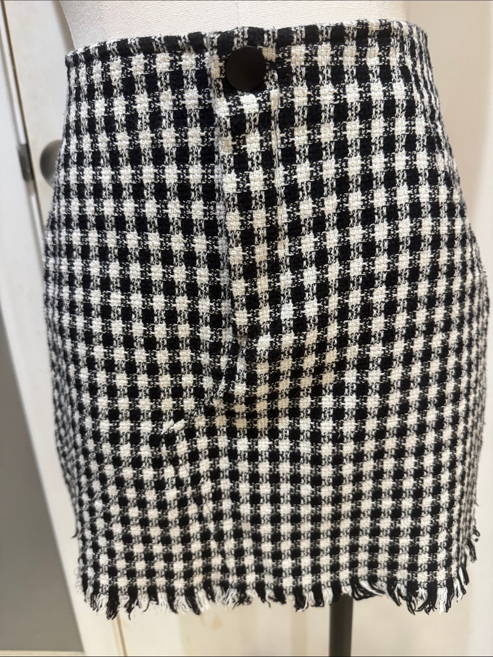 Zara Black and White Gingham Fringe Mini Skirt